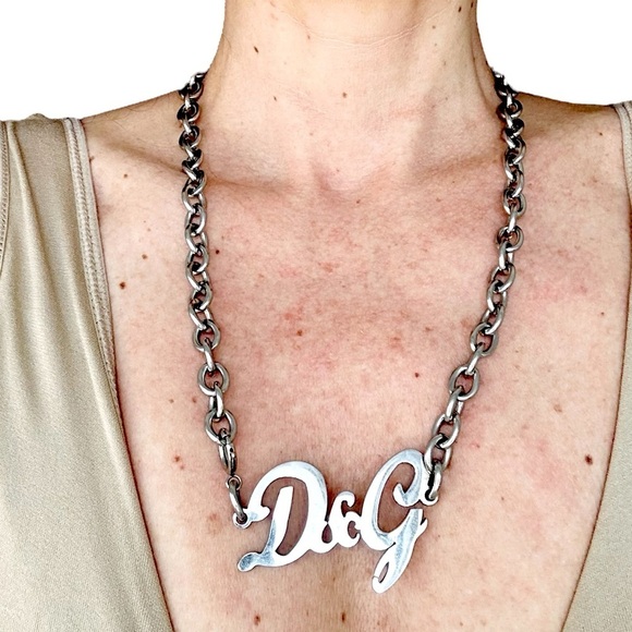 Dolce & Gabbana authentic Logo LOVE charm chain necklace vintage 00s silver tone - Picture 14 of 14